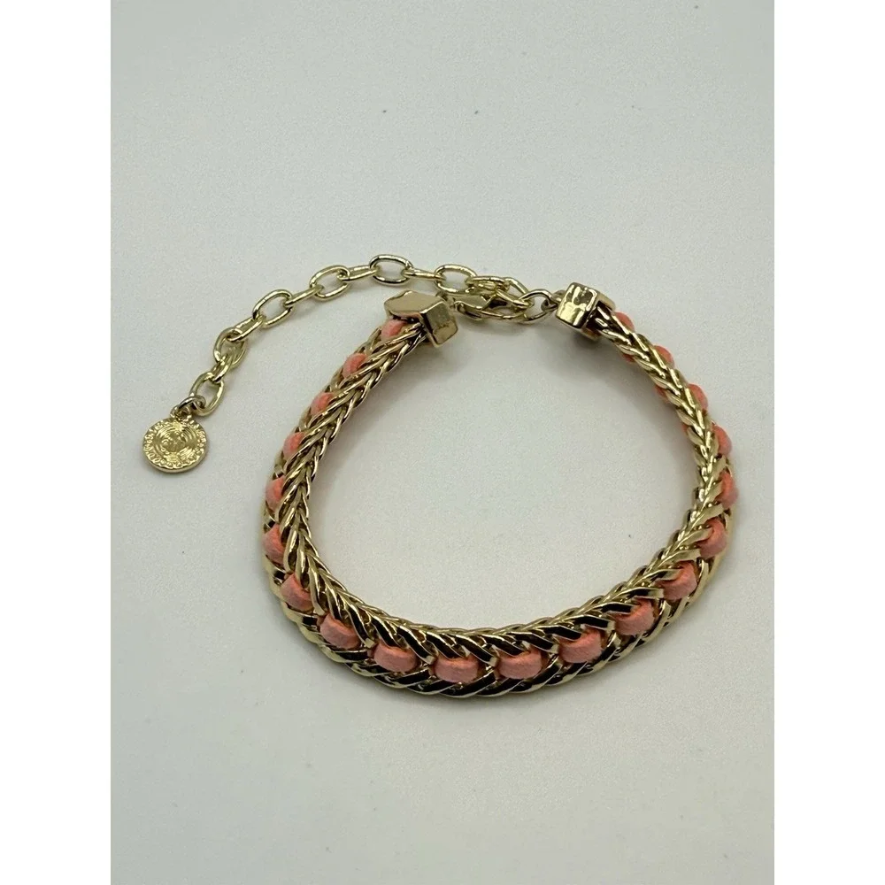 RJ Graziano Bracelet Pink Woven Gold Tone Adjustable 7.5